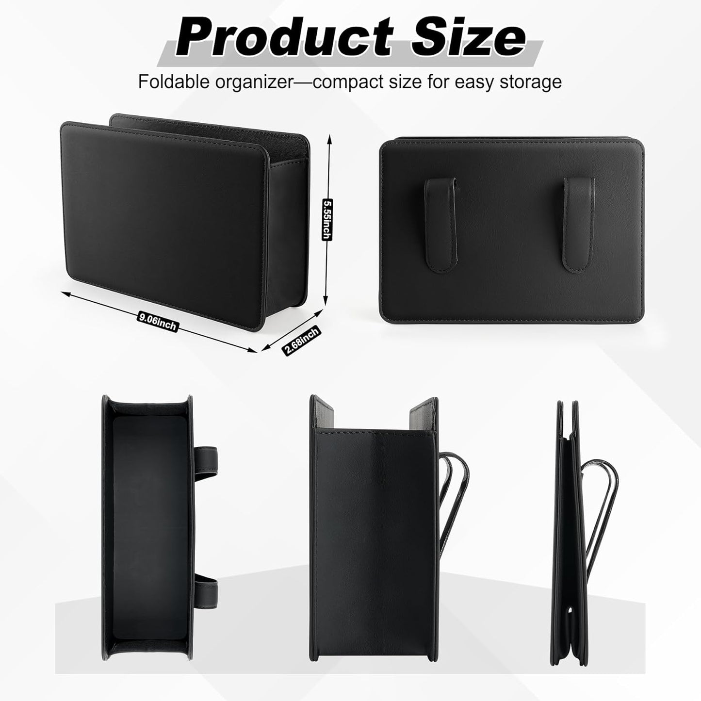 Car Door Trash Can, Leather Vehicle Bin, Mini Dustbin Garbage Container Can with 30 Pcs Bags, Foldable Storage Bag Organizer, Accessories Interior for Women Men, Black -