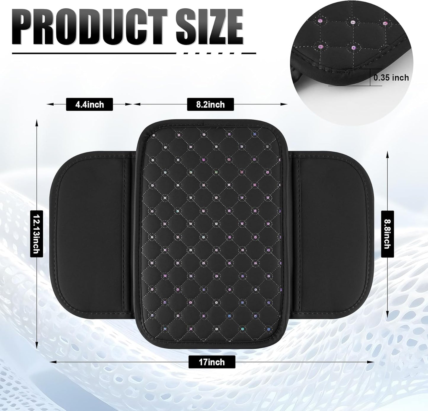 Bling Center Console Arm Rest Cover for Car, Middle Armrest Storage Box Cover, Interior Car Accessories Women and Man Gifts Sets (Black) black -