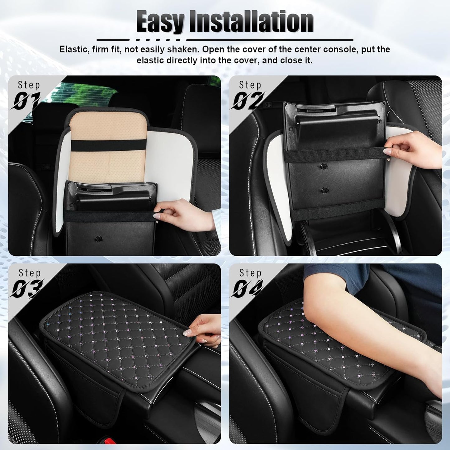 Bling Center Console Arm Rest Cover for Car, Middle Armrest Storage Box Cover, Interior Car Accessories Women and Man Gifts Sets (Black) black -