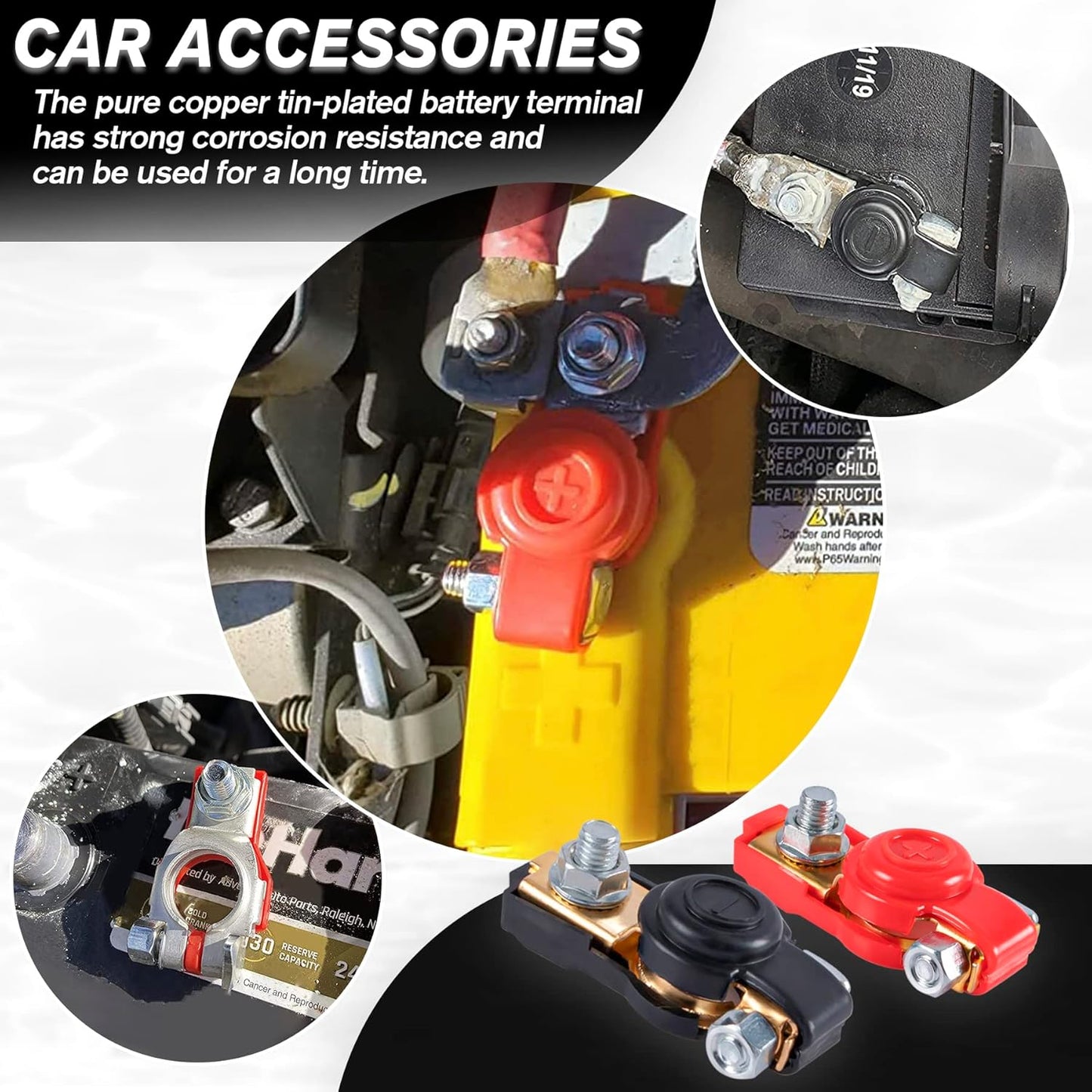 Car Battery Terminal Connector Classification Kit, Pure Copper Negative and Positive Cable Ends with Plastic Cover, Applicable to Automobile, Truck RV Accessories -