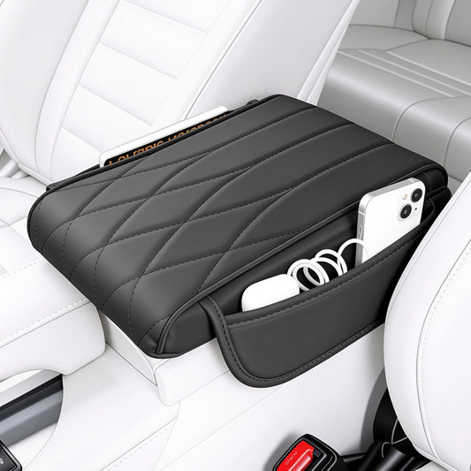 Car Center Console Cover Pad, Universal Leather Waterproof Arm Rest for with 2 Storage Bags, Interior Accessories Most Vehicles, Cars, SUVs, Trucks (Black) black -