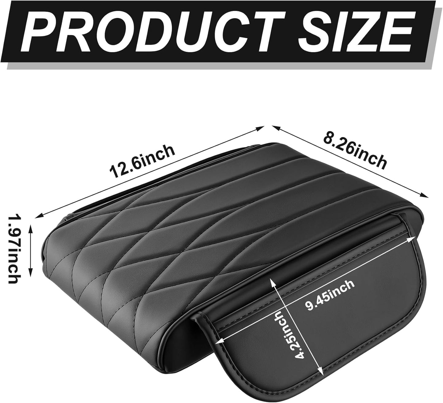 Car Center Console Cover Pad, Universal Leather Waterproof Arm Rest for with 2 Storage Bags, Interior Accessories Most Vehicles, Cars, SUVs, Trucks (Black) black -