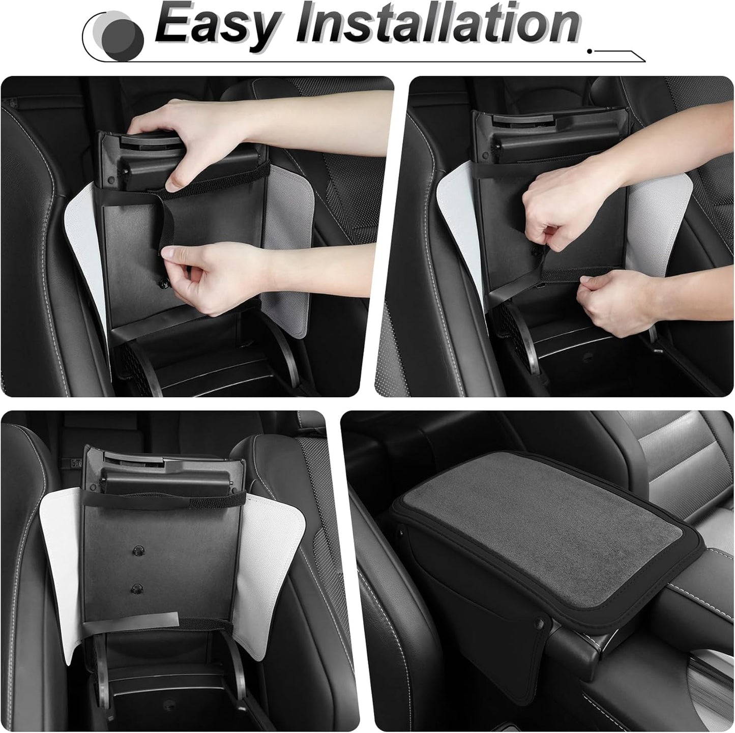 Car Leather Furry Center Console Cover with 2 Storage Bags, Universal Fluffy Armrest Seat Box Pad, Comfortable Interior Accessories, Fits for Most Vehicles (Black) Black -