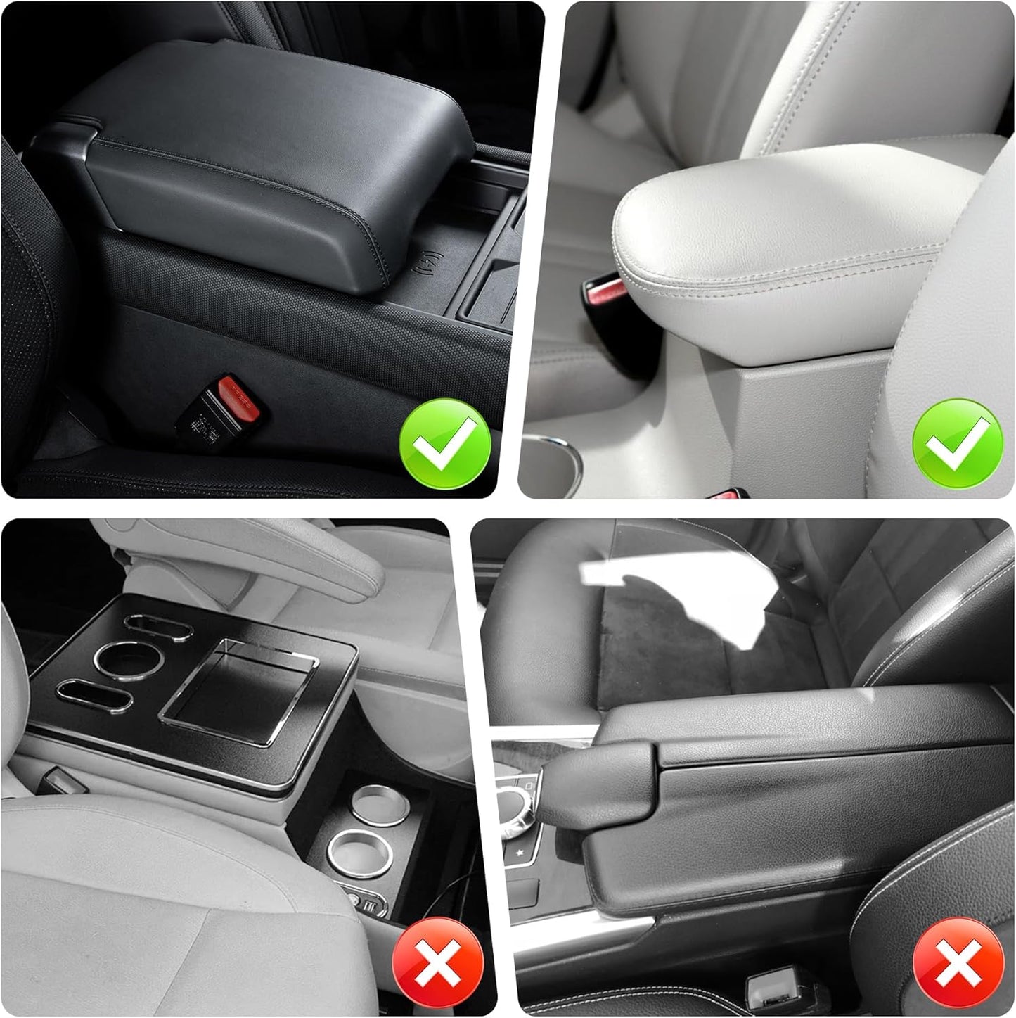 Car Leather Furry Center Console Cover with 2 Storage Bags, Universal Fluffy Armrest Seat Box Pad, Comfortable Interior Accessories, Fits for Most Vehicles (Black) Black -