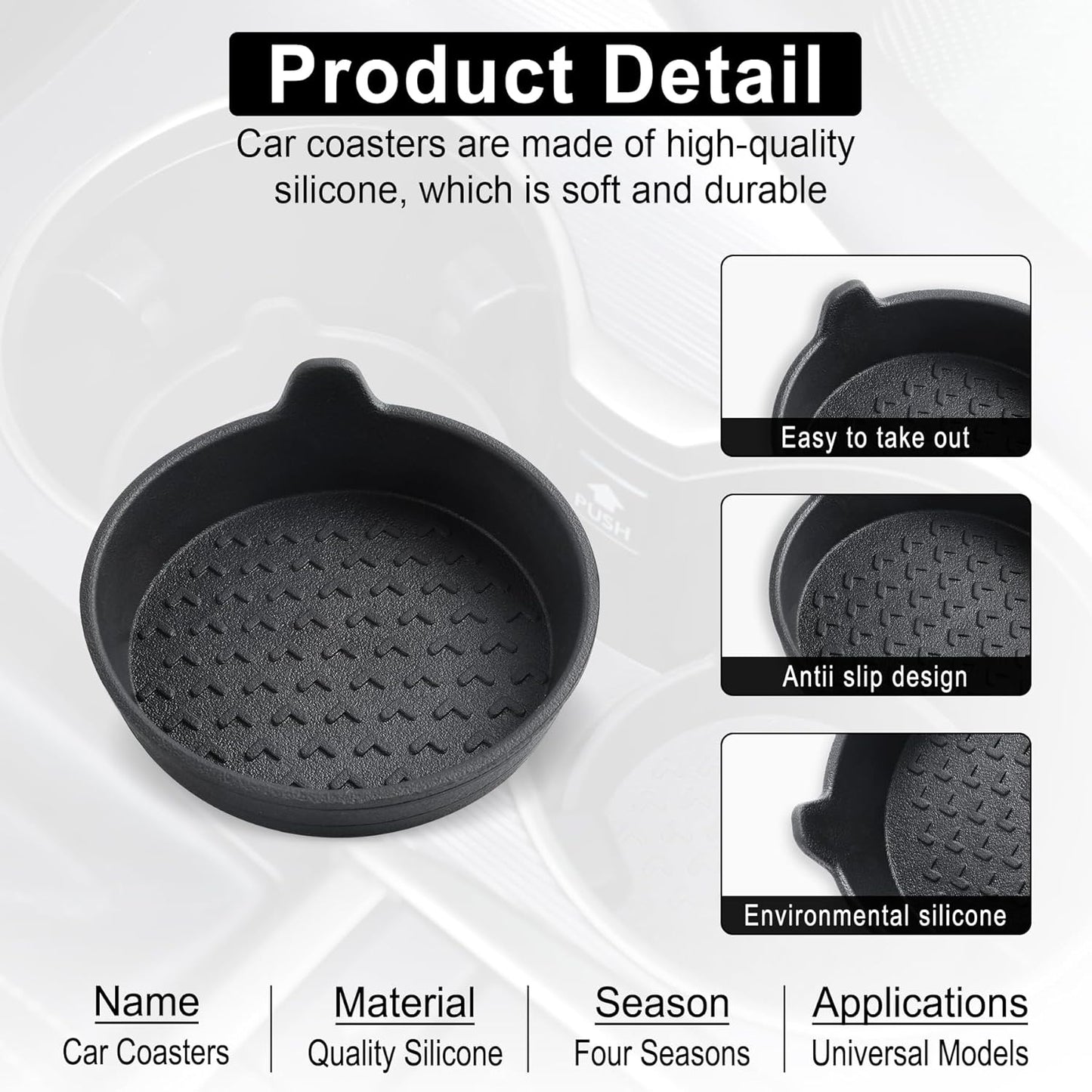 Car Cup Holder, 4-Pack Silicone Coasters, Universal Non-Slip Recessed Interior Accessories (Arrow Black) Arrow Black -