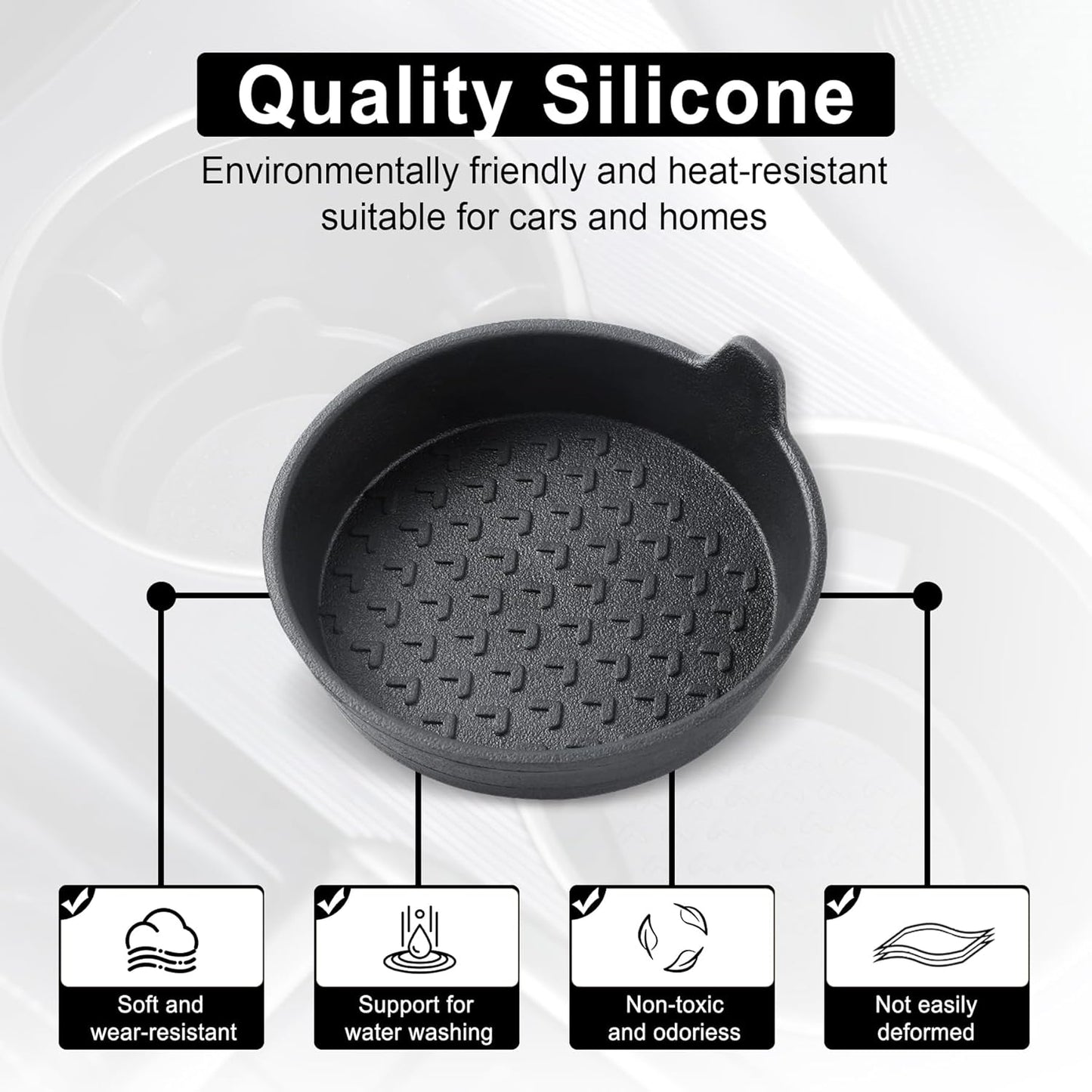 Car Cup Holder, 4-Pack Silicone Coasters, Universal Non-Slip Recessed Interior Accessories (Arrow Black) Arrow Black -