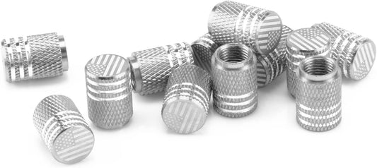 American Flag Valve Stem Cap, 12PCS Aluminum Alloy Rubber Sealed Tire Universal for Cars, Trucks, SUVs and Motorcycles, Car Exterior Accessories (Silver) Silver -