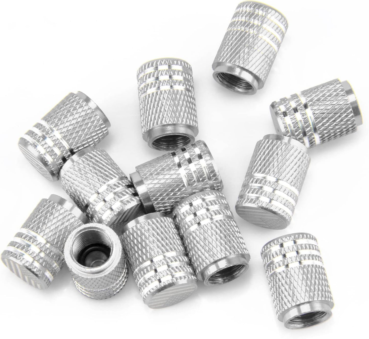 American Flag Valve Stem Cap, 12PCS Aluminum Alloy Rubber Sealed Tire Universal for Cars, Trucks, SUVs and Motorcycles, Car Exterior Accessories (Silver) Silver -