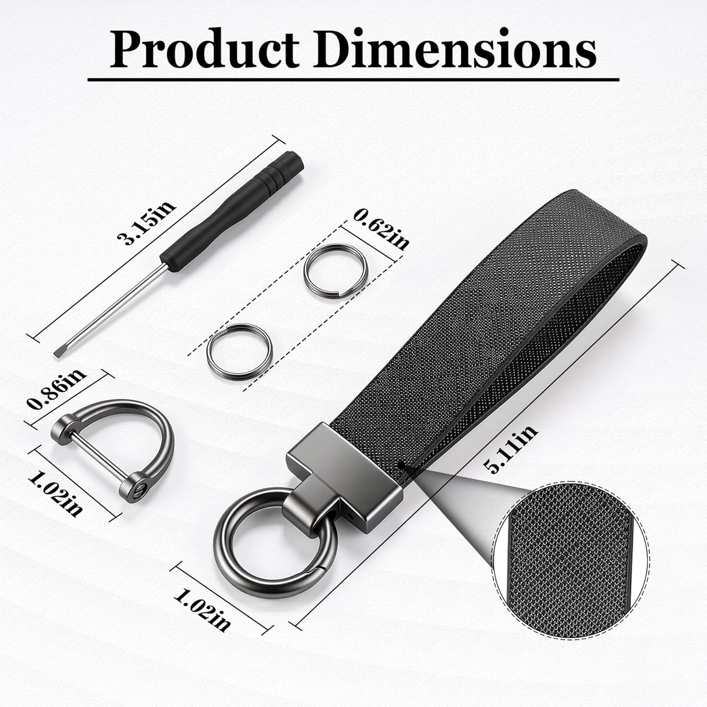 Leather Car Keychain, Universal Heavy Duty Metal Key Chain Holder with 2 Ring and Anti-Lost D-Ring, Accessories for Men Women (Black) Black -