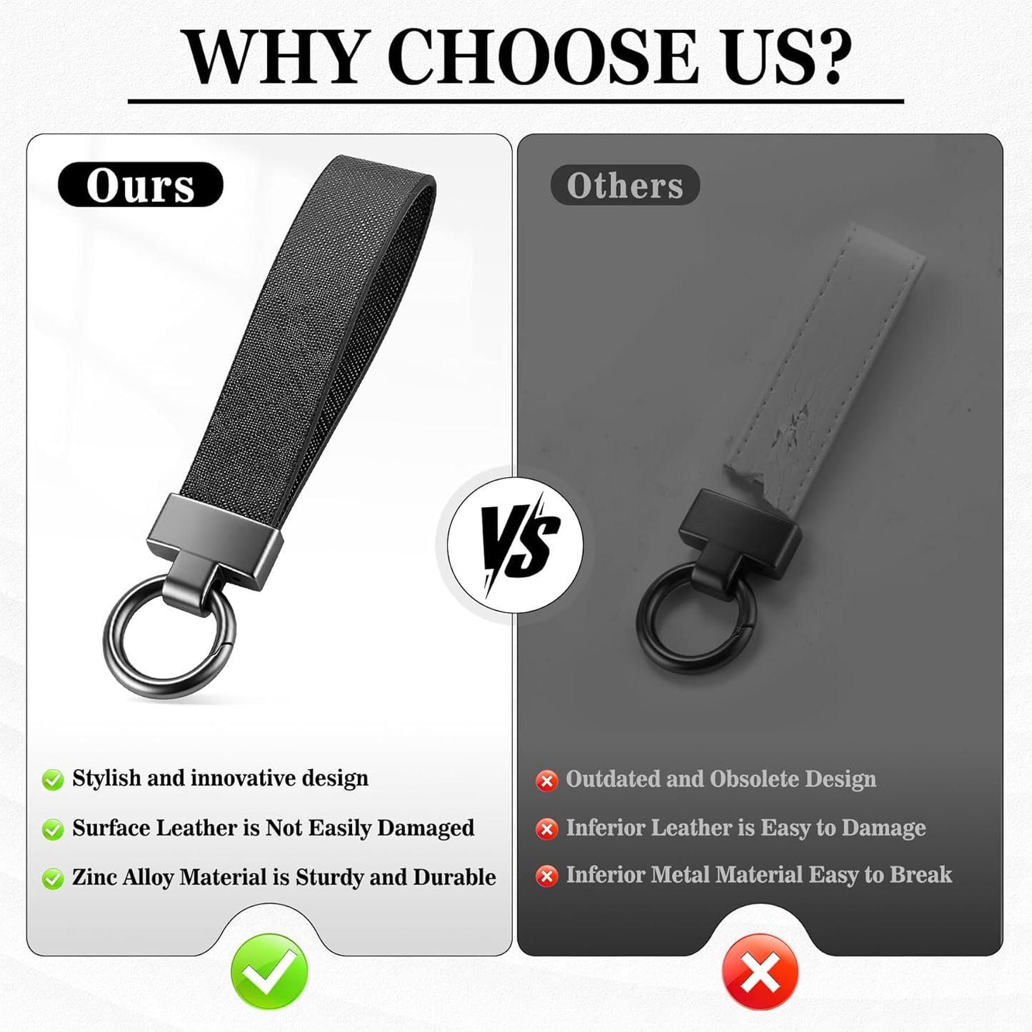 Leather Car Keychain, Universal Heavy Duty Metal Key Chain Holder with 2 Ring and Anti-Lost D-Ring, Accessories for Men Women (Black) Black -