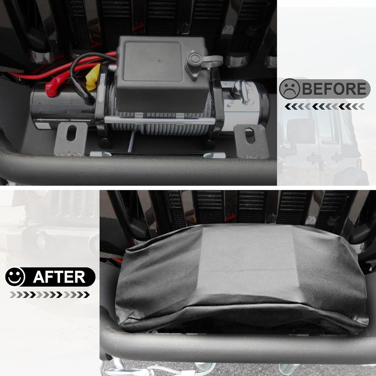 Heavy Duty 600D Waterproof Winch Cover - UV Resistant, Dust-Proof Protective for 8500-17500 lbs Electric Winches (22"x9.8"x7.5"), Car Exterior Accessories