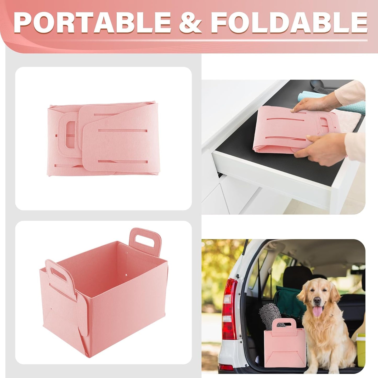 Car Trunk Organizer, Foldable Organizer for SUV, Lightweight Storage Sundries, Accessories Women and Men, Travel Essentials, Felt, 2 Pack Pink pink -