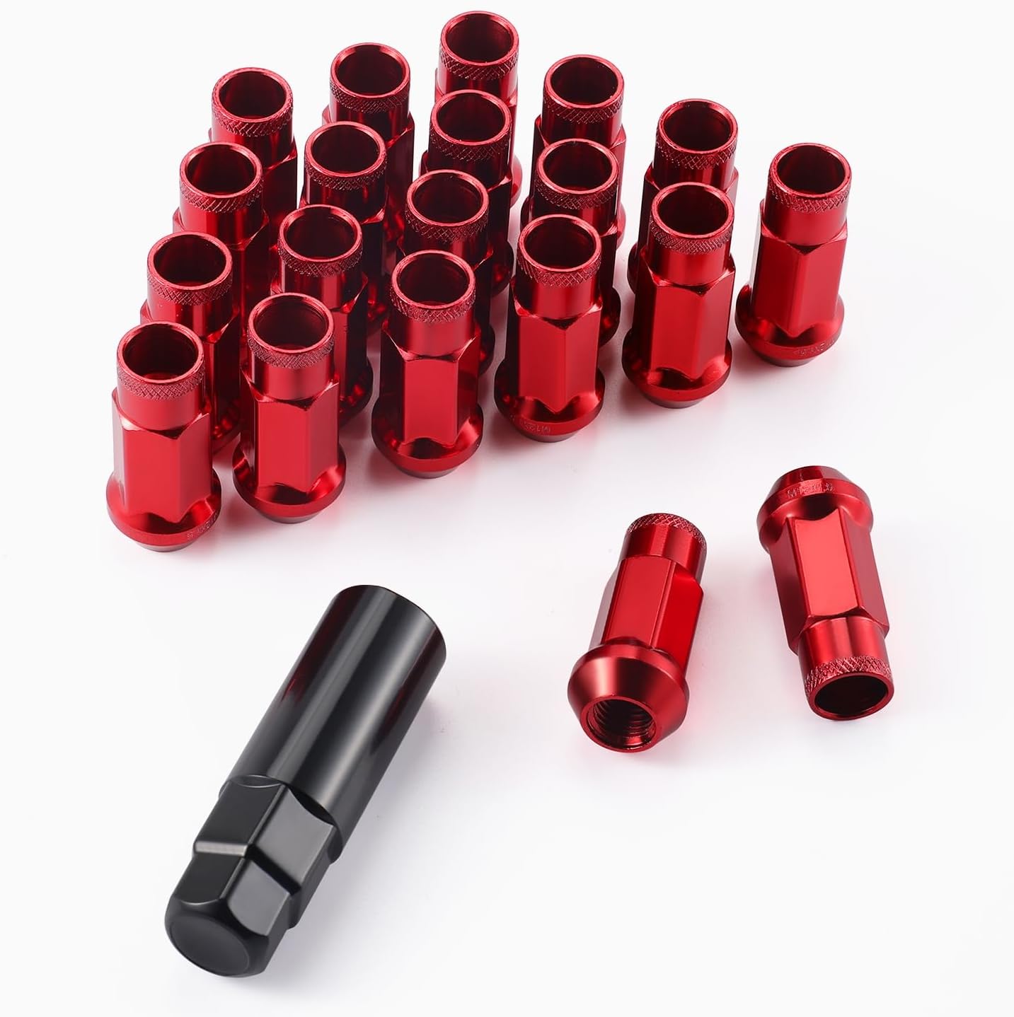 20PCS M12x1.5 Wheel Lug Nuts, Open End Nuts 40mm, Forged Locknut Racing Aluminum Wheels Rims (Red) Red M12X1.5