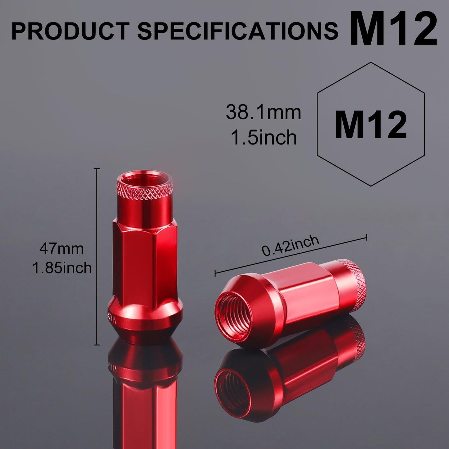 20PCS M12x1.5 Wheel Lug Nuts, Open End Nuts 40mm, Forged Locknut Racing Aluminum Wheels Rims (Red) Red M12X1.5
