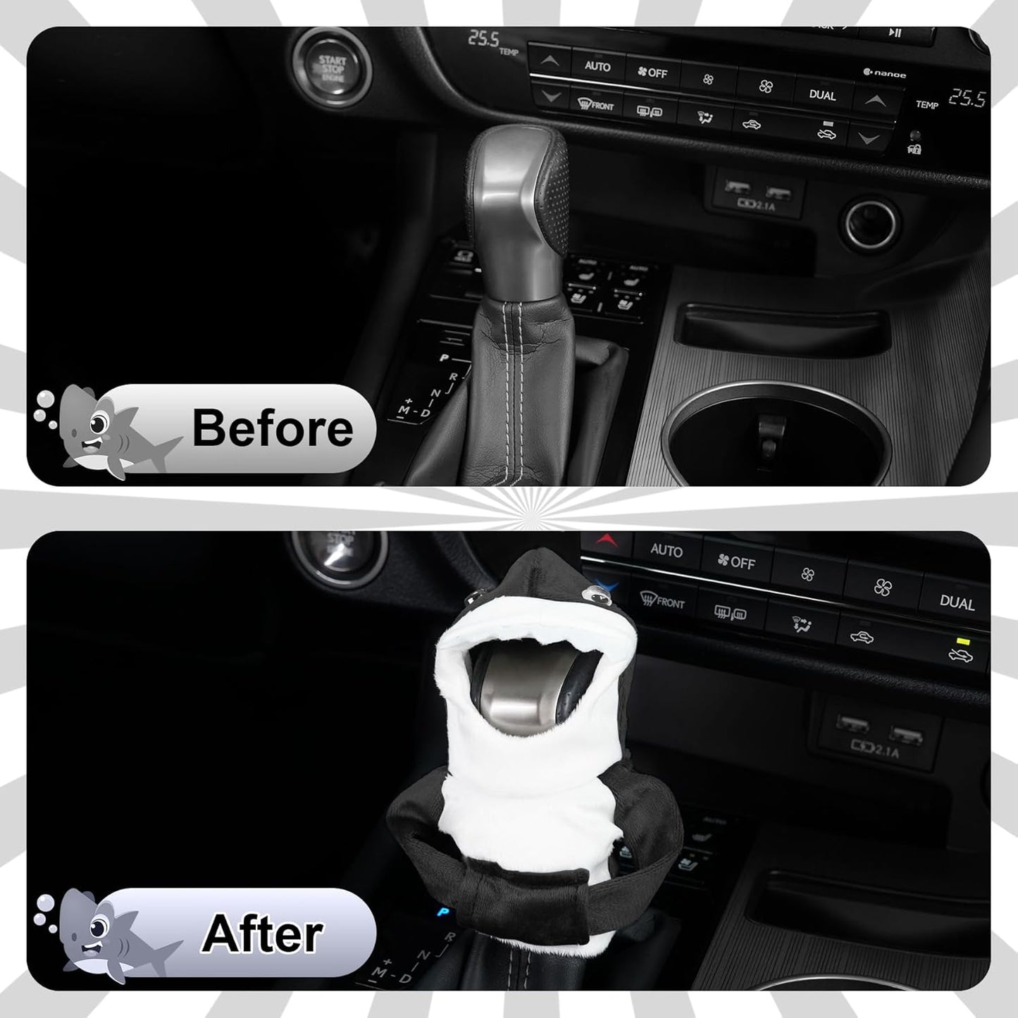 Car Gear Shift Cover, Universal Hoodie, Cute Shark Cover for Knob Protection, Automotive Interior Gadgets, Accessories Women and Man Gifts Black -