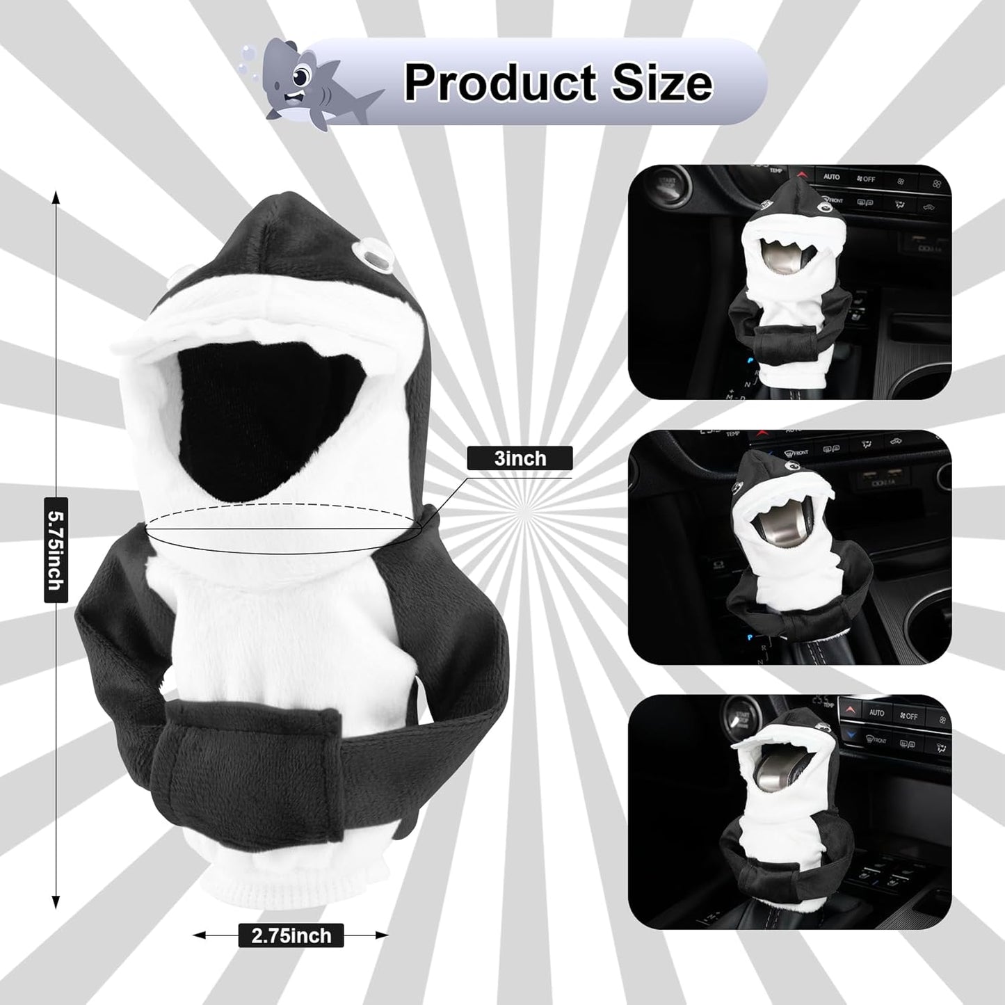 Car Gear Shift Cover, Universal Hoodie, Cute Shark Cover for Knob Protection, Automotive Interior Gadgets, Accessories Women and Man Gifts Black -