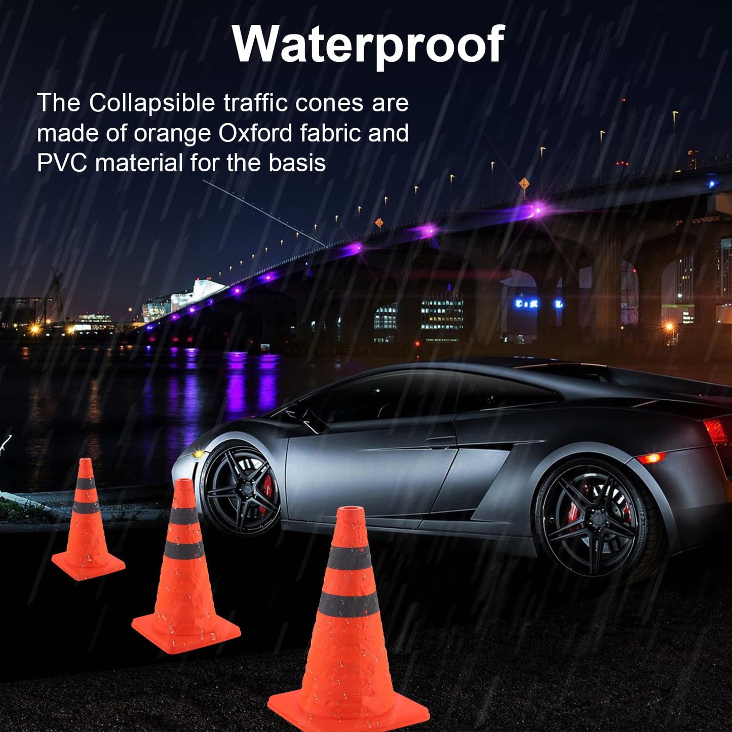 18 inch Traffic Cones, 2PCS Collapsible Orange Cones for Parking, Parking with Reflective Collars, Training Driveway, Car Interior Accessories -