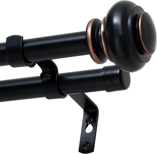 Double Curtain Rods for Windows 16.2 to 90.6 Inches 3/4 inch Diameter Adjustable Decorative Telescoping Rod with Brackets Heavy Duty Splicing Rods, Black 16.2"-90.6"