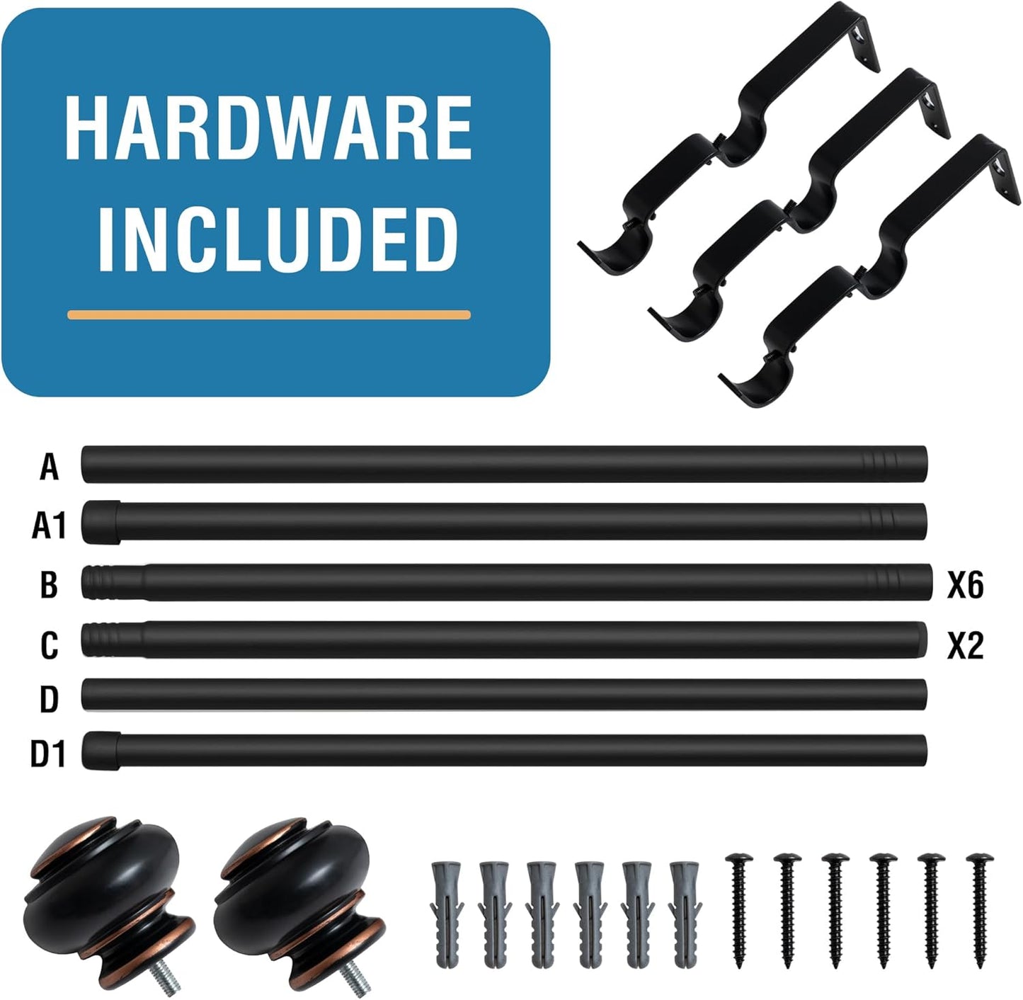 Double Curtain Rods for Windows 16.2 to 90.6 Inches 3/4 inch Diameter Adjustable Decorative Telescoping Rod with Brackets Heavy Duty Splicing Rods, Black 16.2"-90.6"