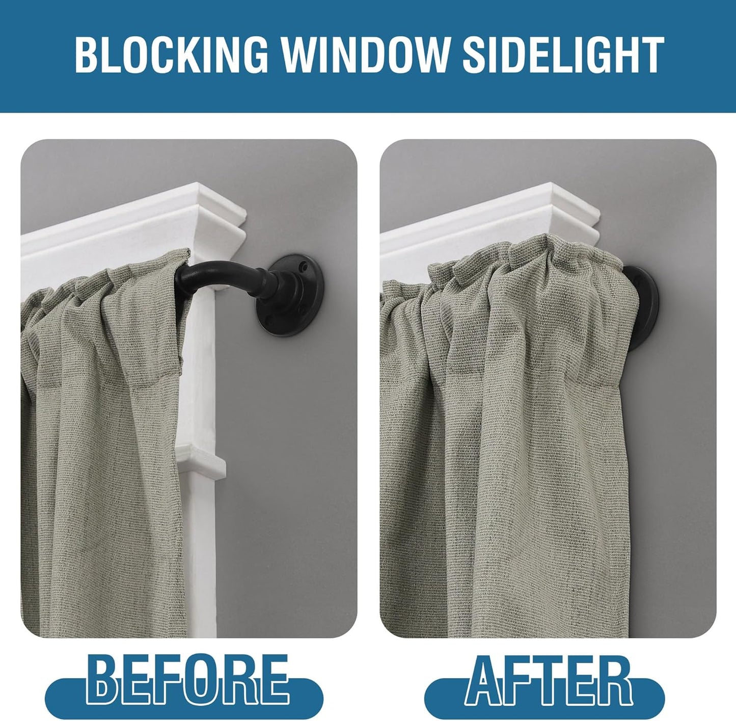 Wrap Around Curtain Rods for Windows 16.2 to 106.2 Inch, 3/4 Inch Diameter Industrial Telescoping Rod, Splicing Adjustable Indoor/Outdoor, Black 16.2"-106.2"