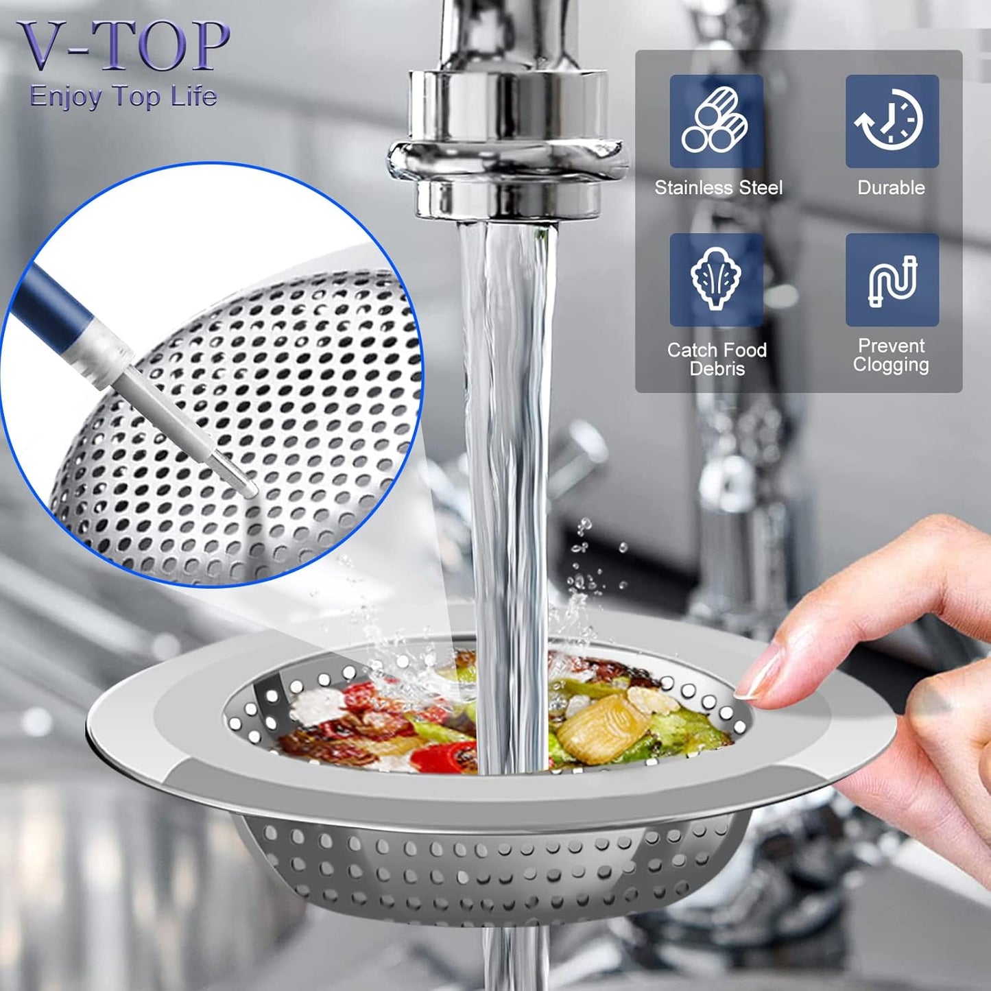 Sink Strainer Stopper 4 Pack, Universal Silicone Kitchen Drain Cover Plug Kit, 4.5 Inch Stainless Steel Filter Strainer, Food Catcher for -