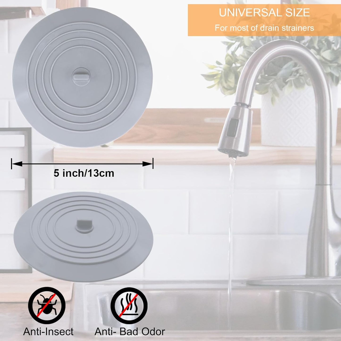 Bathtub Drain Stopper 3 Pack,  5inch Tub Cover, Silicone Bath Plug Essentials Flat Suction for Kitchen Bathroom Laundry Accessories -