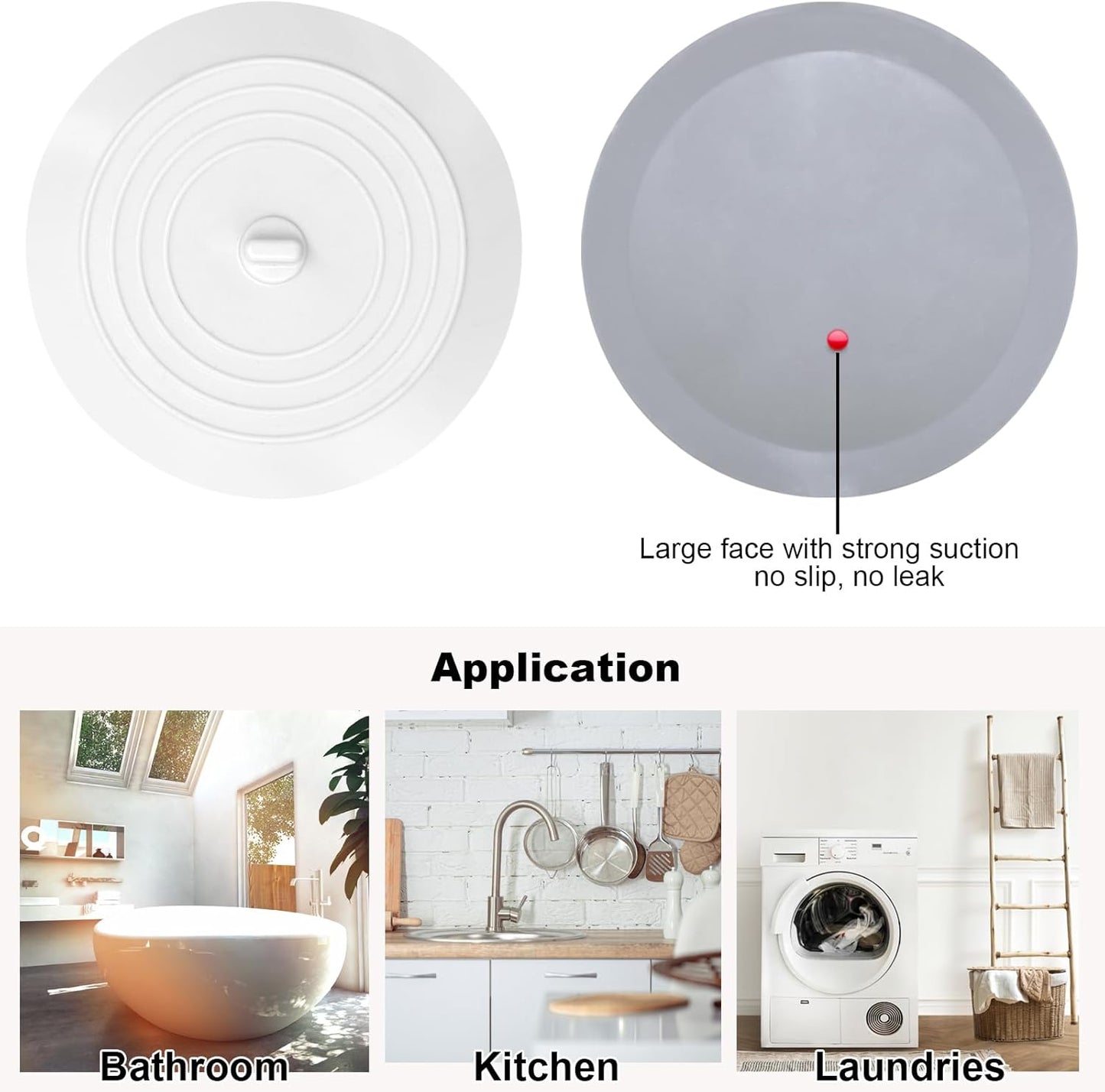 Bathtub Drain Stopper 3 Pack,  5inch Tub Cover, Silicone Bath Plug Essentials Flat Suction for Kitchen Bathroom Laundry Accessories -