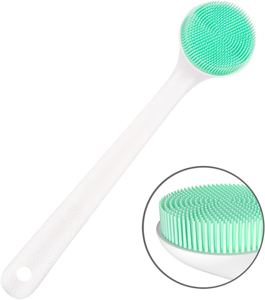 Silicone Body Scrubber Exfoliator, Back Brush Long Handle for Shower with Soft Bristles, Men and Women, BPA Free, Non-Slip - 1 Count (Pack of 1)
