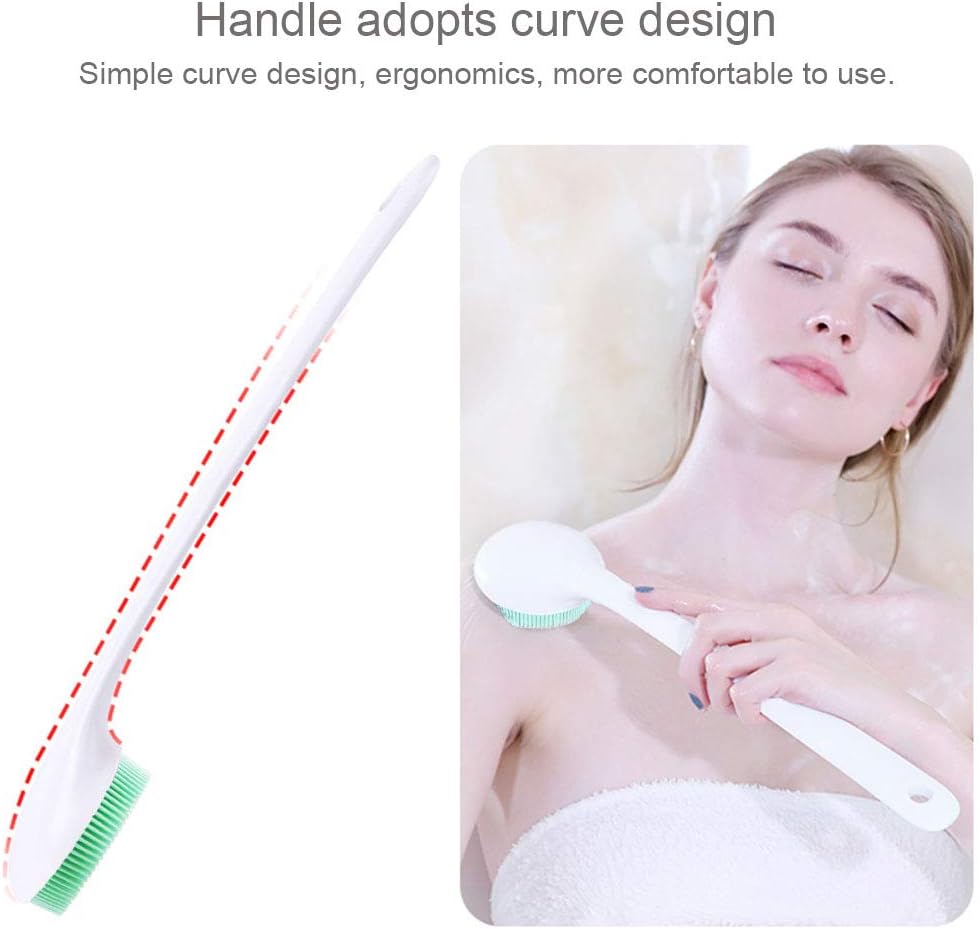 Silicone Body Scrubber Exfoliator, Back Brush Long Handle for Shower with Soft Bristles, Men and Women, BPA Free, Non-Slip - 1 Count (Pack of 1)