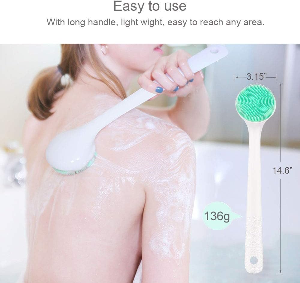 Silicone Body Scrubber Exfoliator, Back Brush Long Handle for Shower with Soft Bristles, Men and Women, BPA Free, Non-Slip - 1 Count (Pack of 1)