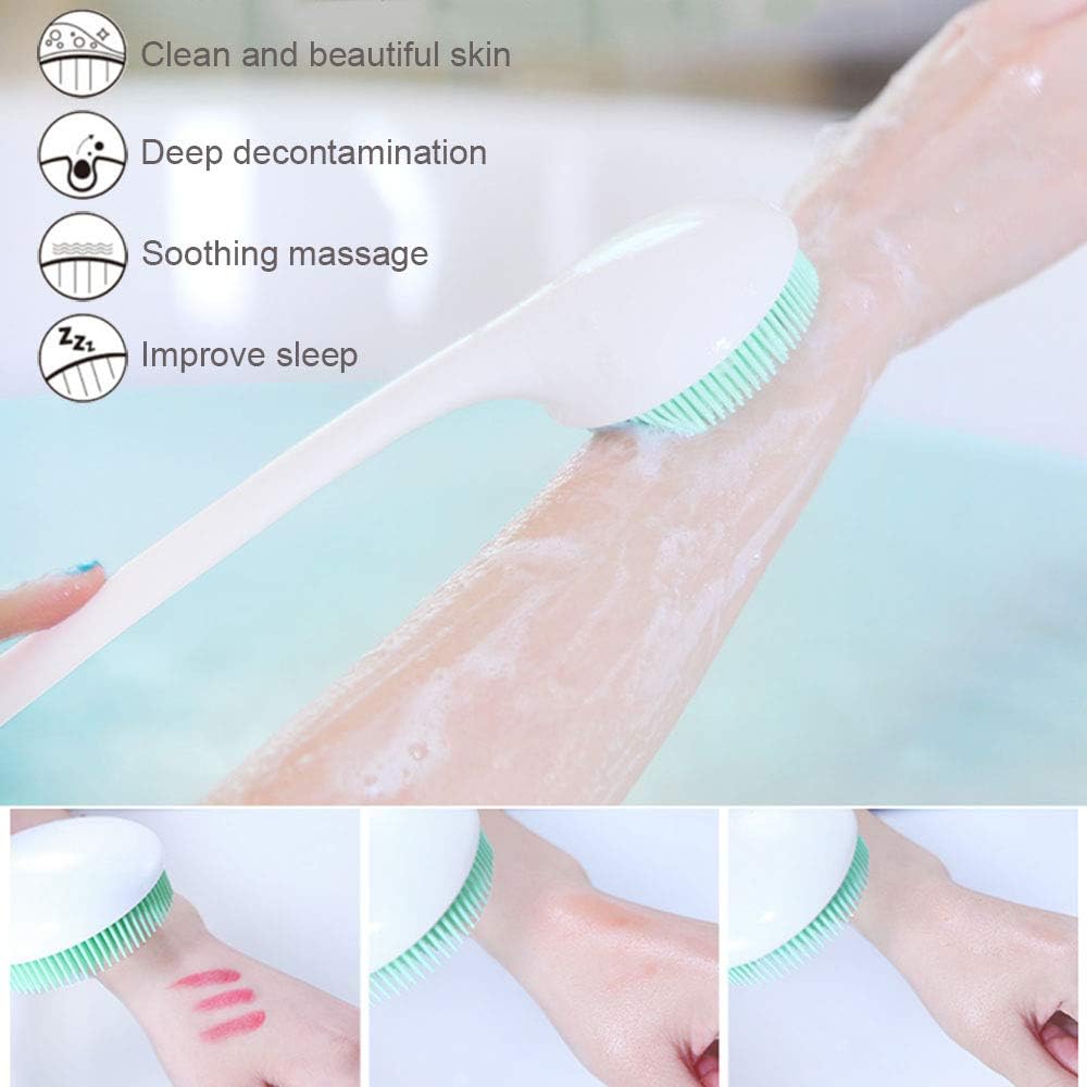 Silicone Body Scrubber Exfoliator, Back Brush Long Handle for Shower with Soft Bristles, Men and Women, BPA Free, Non-Slip - 1 Count (Pack of 1)