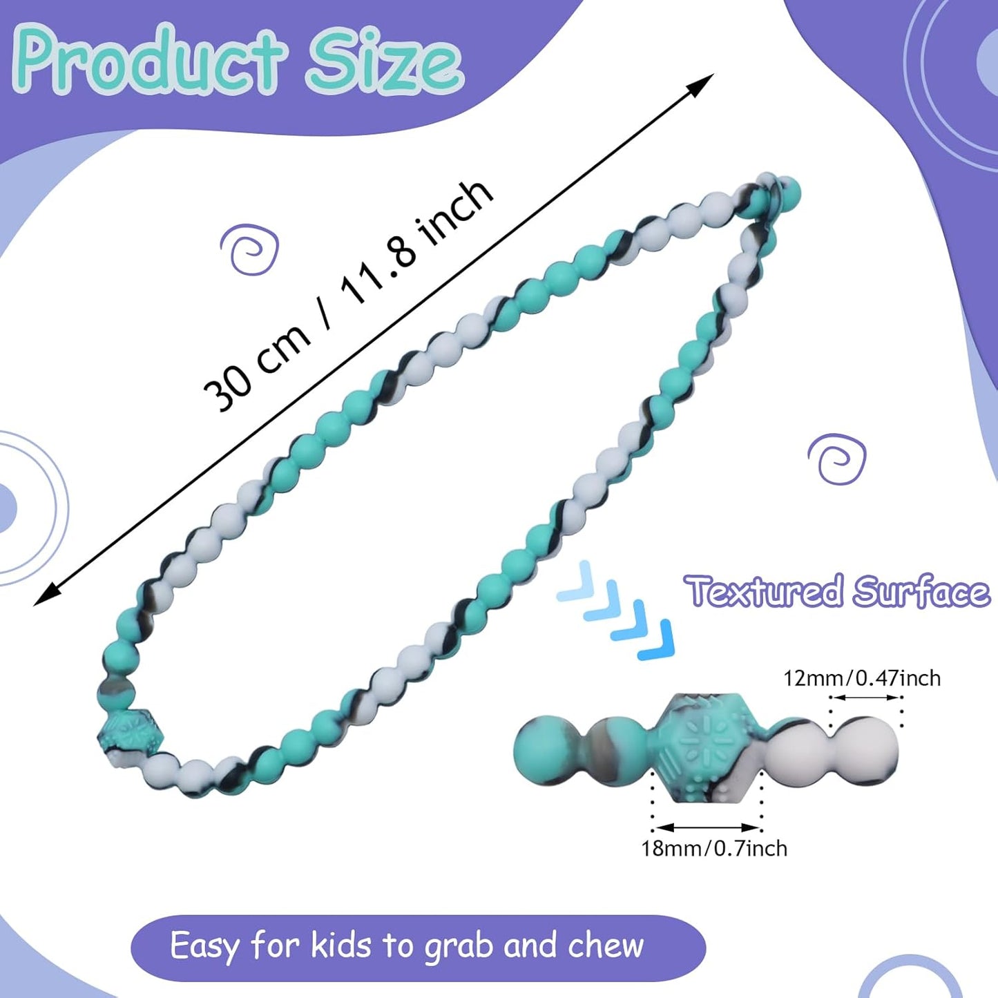 Chew Necklaces for Sensory Kids, 2 Pack Chewy Necklace Toys Reduces Stress and Anxiety, Kids with ADHD, Autism, SPD Tie-dye Orange green -