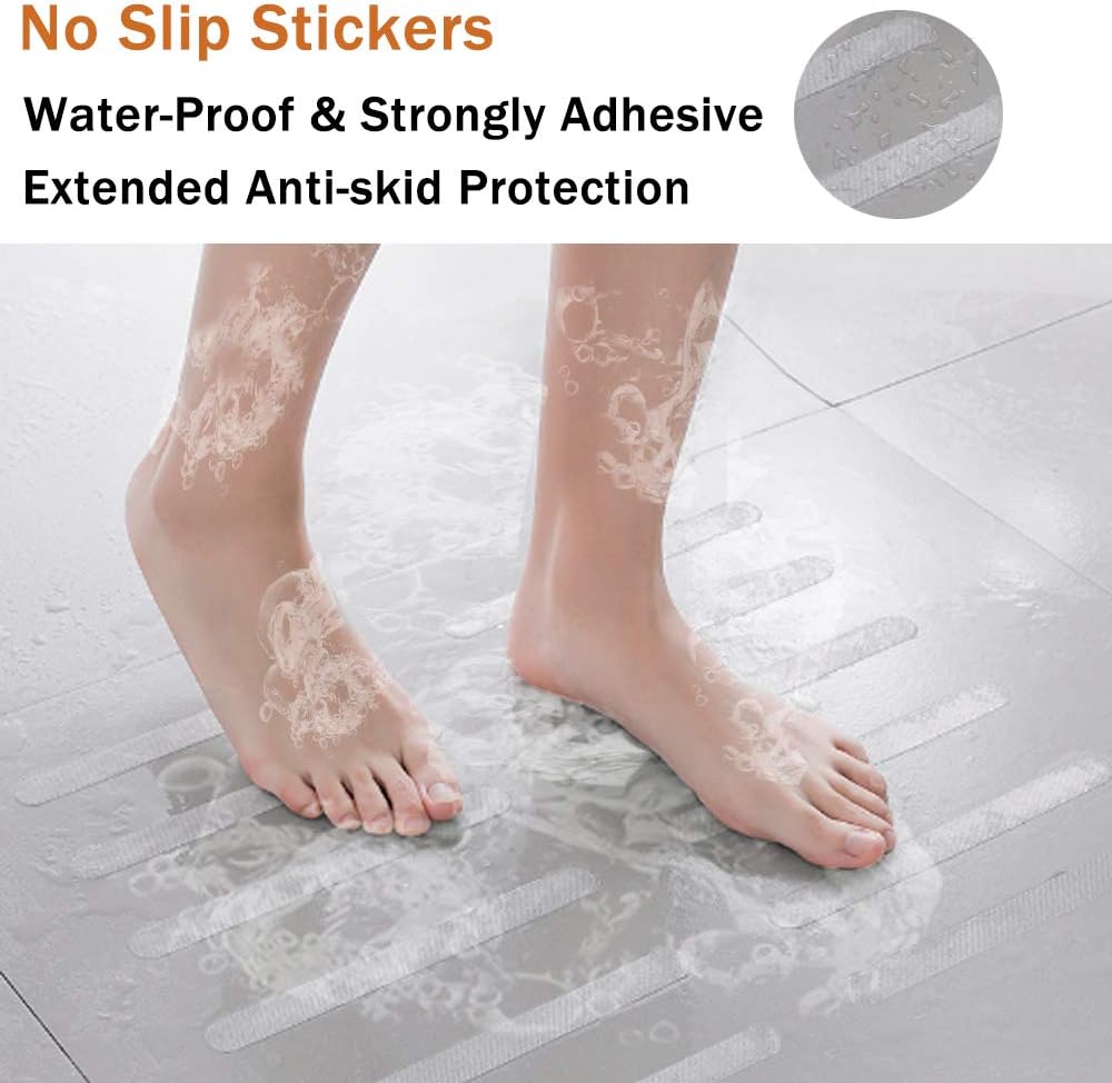 30 PCS Non Slip Shower Stickers, Safety Adhesive Strips Treads for Bathroom Floor Tub Stairs Ladders Pools Boats, Bathtub Appliques Adults & Kids with Scraper (Clear) Clear -