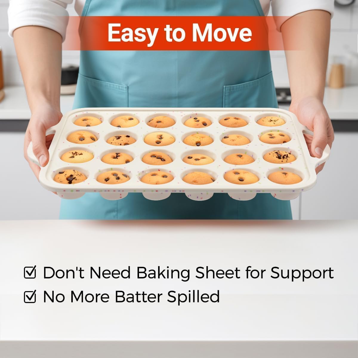 Mini Muffin Pan, Metal Reinforced Frame Cupcake Pans 24 Cups Nonstick Silicone Molds with Handle for Baking Muffins, Cupcakes, Egg Bites 2 Pack Creamy Confetti 24-Cup Mini:2pcs