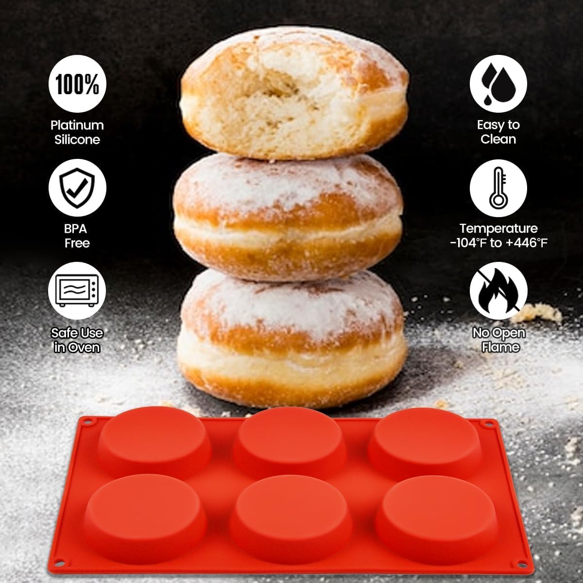 Muffin Top Pan, Silicone Egg Molds for Breakfast Sandwiches 3 Inch Round Baking English Muffins, Whoopie Pies, Corn Bread, Bites, Tarts Pack Red Regular inch - 3pcs