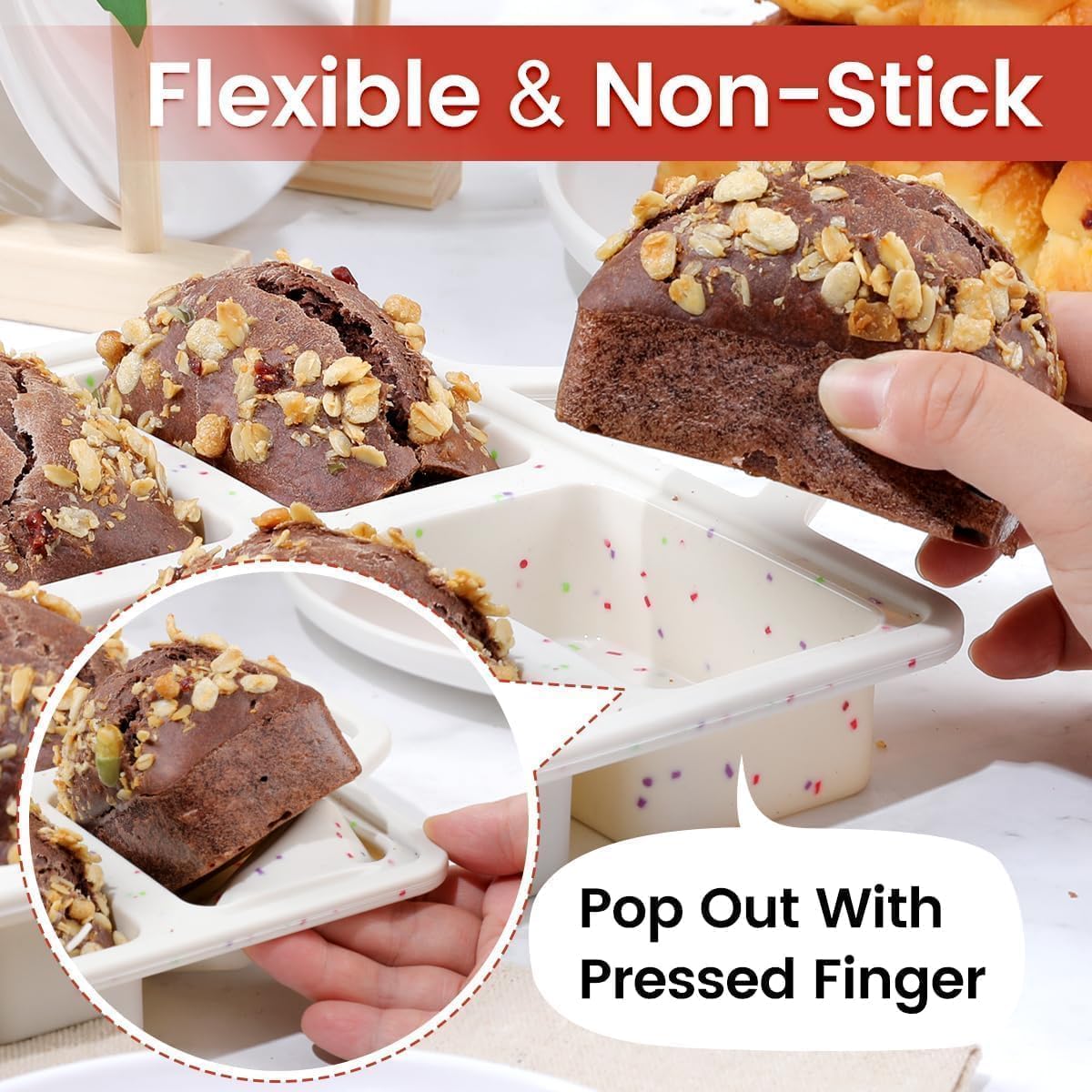 Mini Loaf Pans, Metal Reinforced Frame Silicone Bread Pans 8 Cavities Nonstick for Baking Cornbread, Bread, Brownie, Cheesecake, Chocolate 2 Pack Confetti Creamy 8-cup: 2.2"x3.5": 2pcs