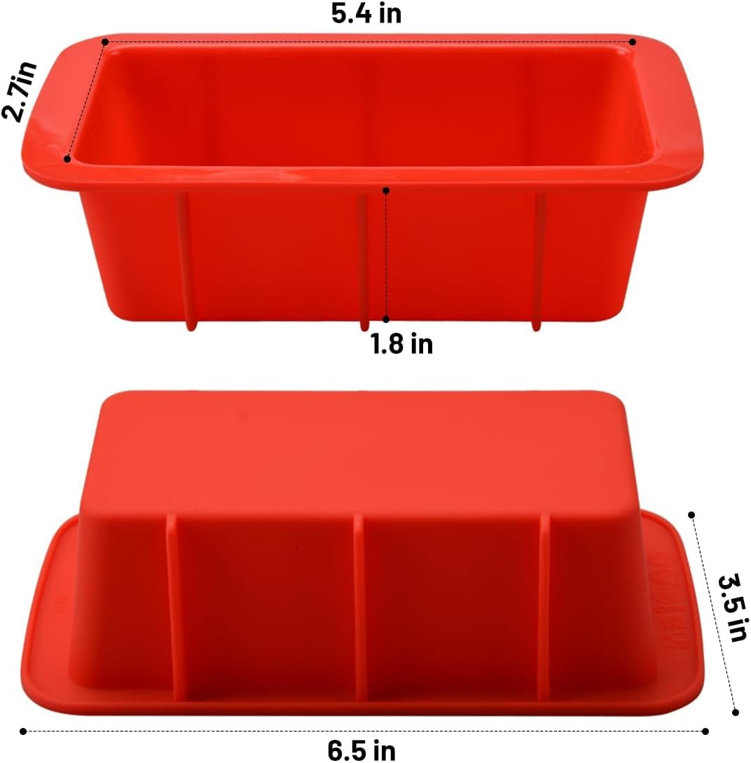 Silicone Mini Bread Loaf Pans for Baking, Small Pan Set of 4, 2.7x5.4 Inch Nonstick Molds Toast, Brownie, Loaf, Cake, Soaps Red -