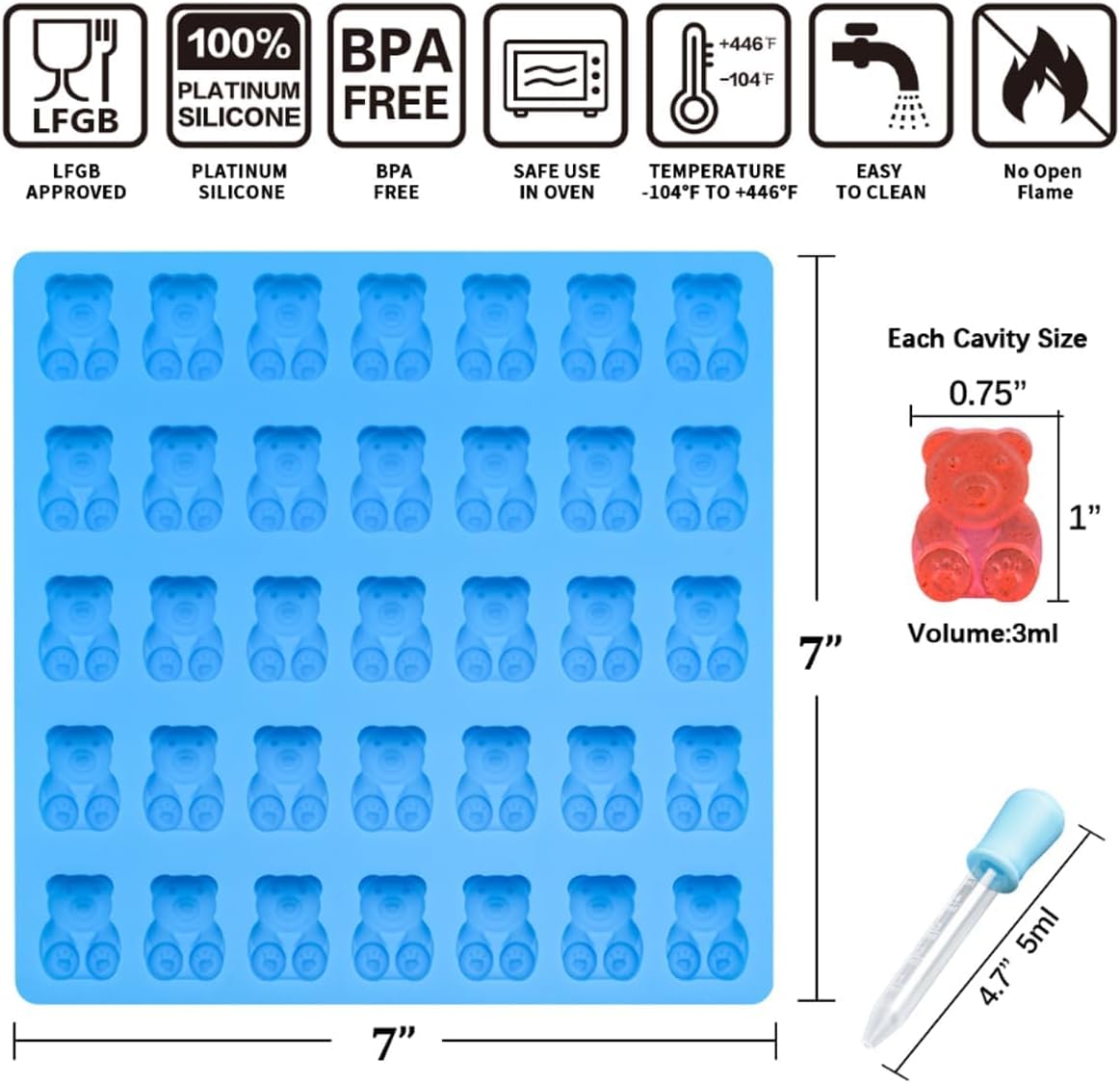 Gummy Bear Molds Candy - 1 Inch Large Chocolate Silicone 4 Pack LFGB Pinch Test Approved Best Food Grade