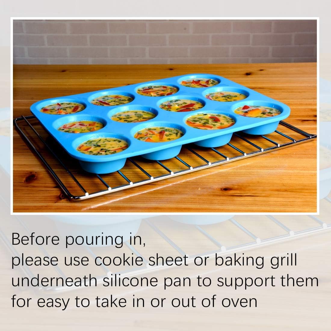 Silicone Muffin Pan - Cupcake Pan, Mini Loaf Baking Molds Food Grade 3-Pack Blue