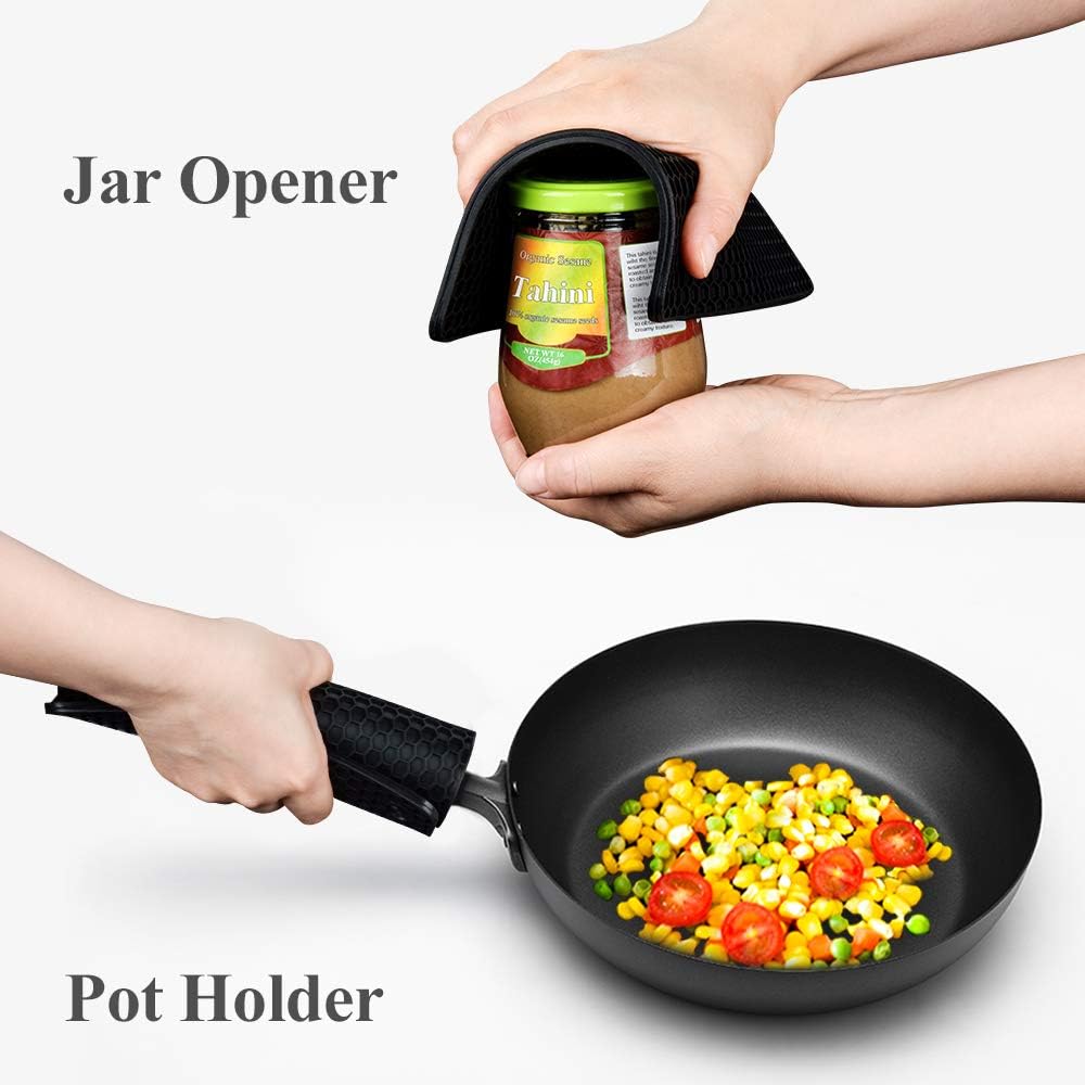 Silicone Trivet Mats Hot Mat - Pads Robust Non Slip Coasters Heat Resistant (Black) Black