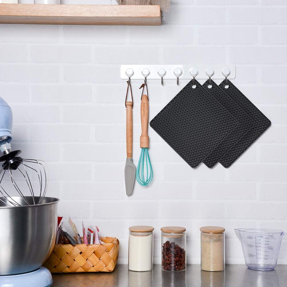 Silicone Trivet Mats Hot Mat - Pads Robust Non Slip Coasters Heat Resistant (Black) Black