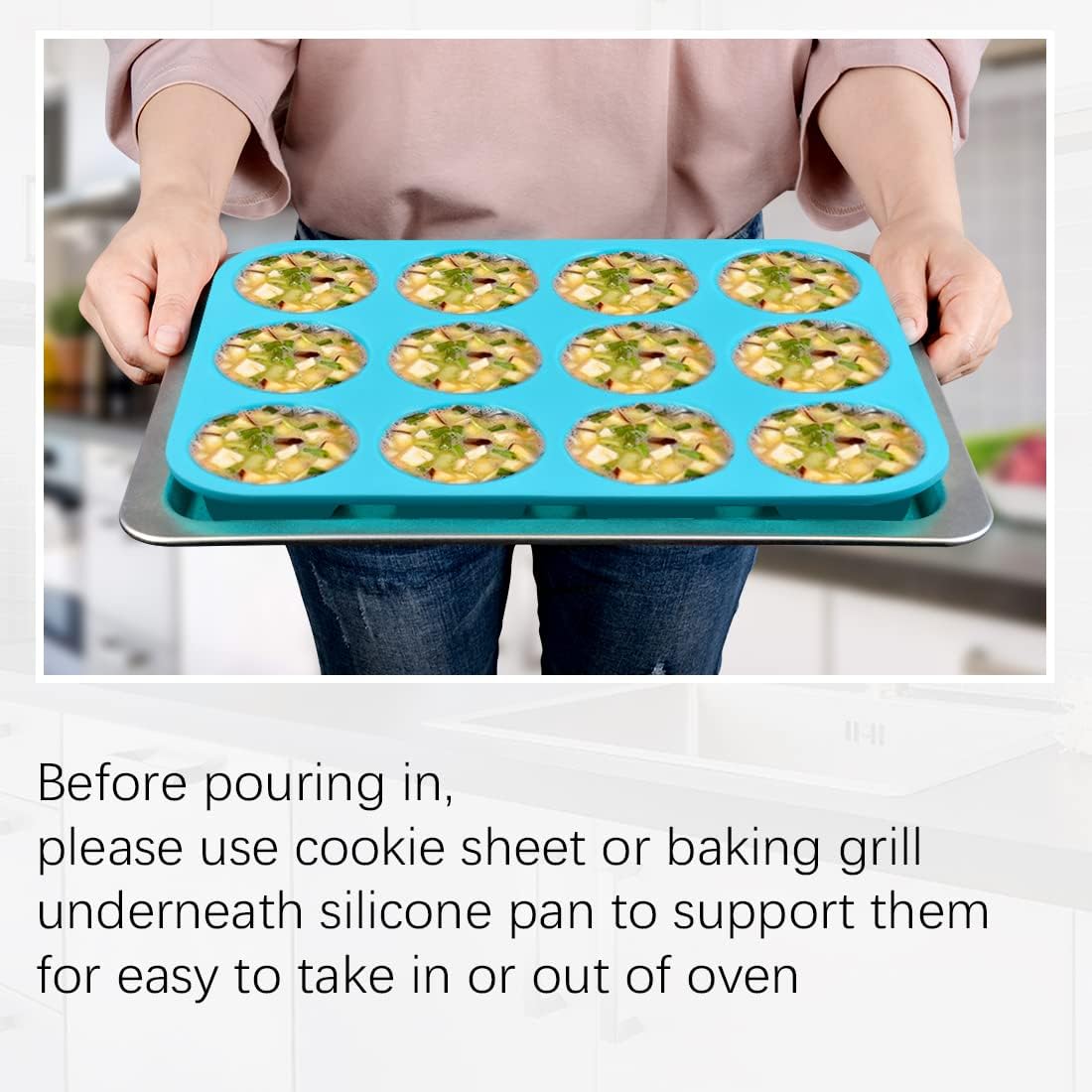 Silicone Muffin Pan Cupcake Set - Mini 24 Cups and Regular 12 Tin, Nonstick Food Grade Molds with Baking 12-Cup & 24-Cup