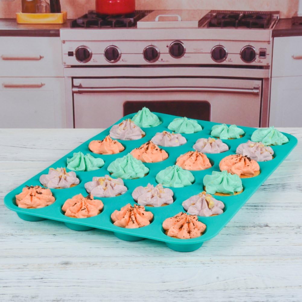 Silicone Muffin Pan Cupcake Set - Mini 24 Cups and Regular 12 Tin, Nonstick Food Grade Molds with Baking 12-Cup & 24-Cup