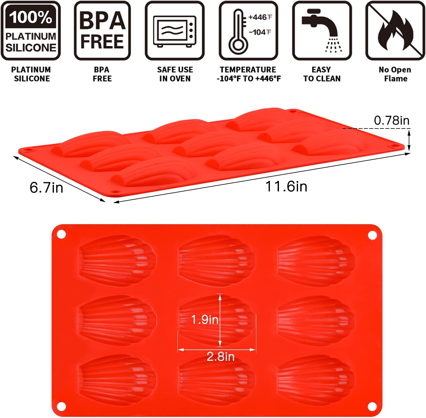 Silicone Madeleine Pans - 9 Cups Mold for Small Cake, Chocolate, Cookies Pack of 2