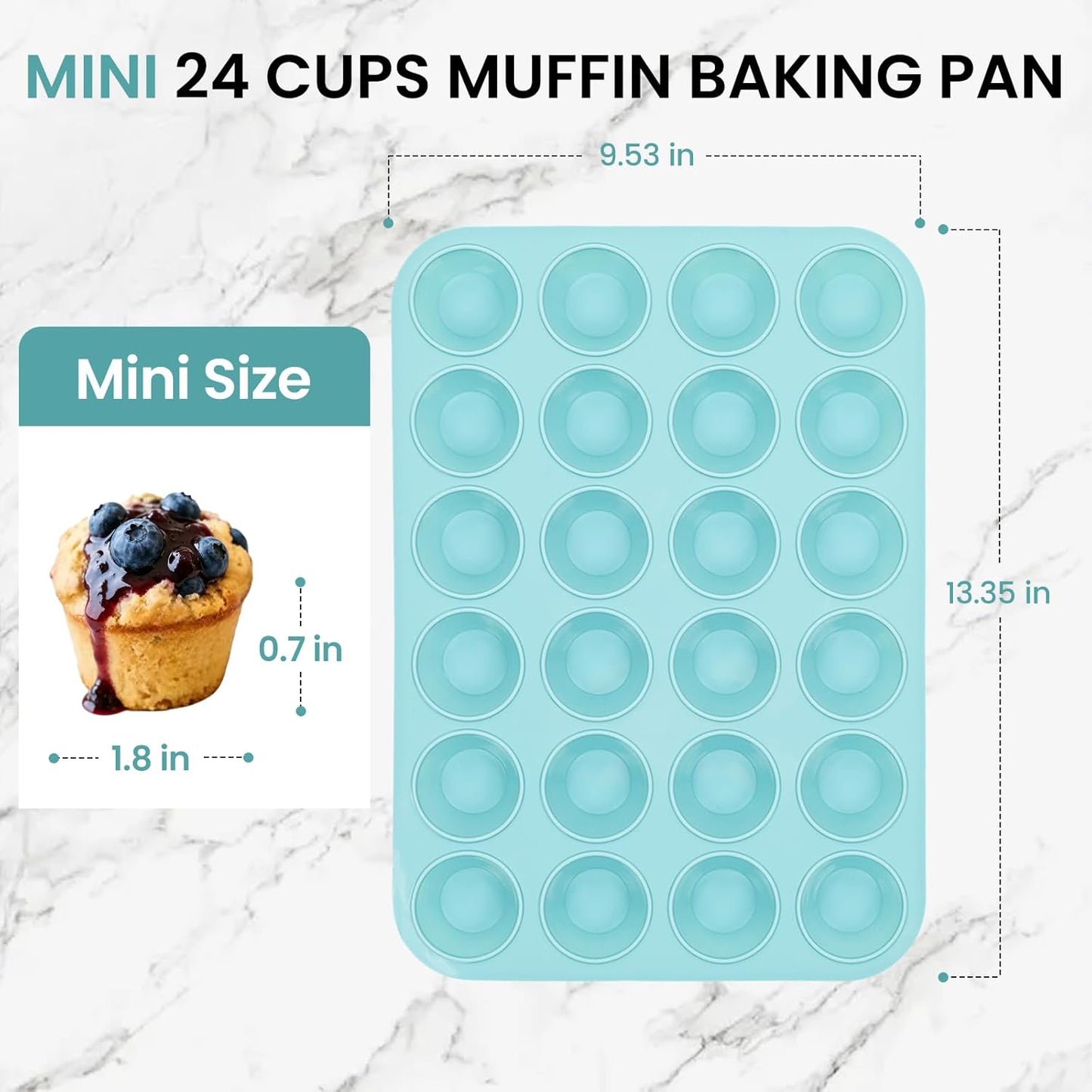 Silicone Mini Muffin Pan, 24 Cups Nonstick Cupcake Pan for Baking Muffin, Cupcake, Egg Bites, Fat Bomb, Light Blue -