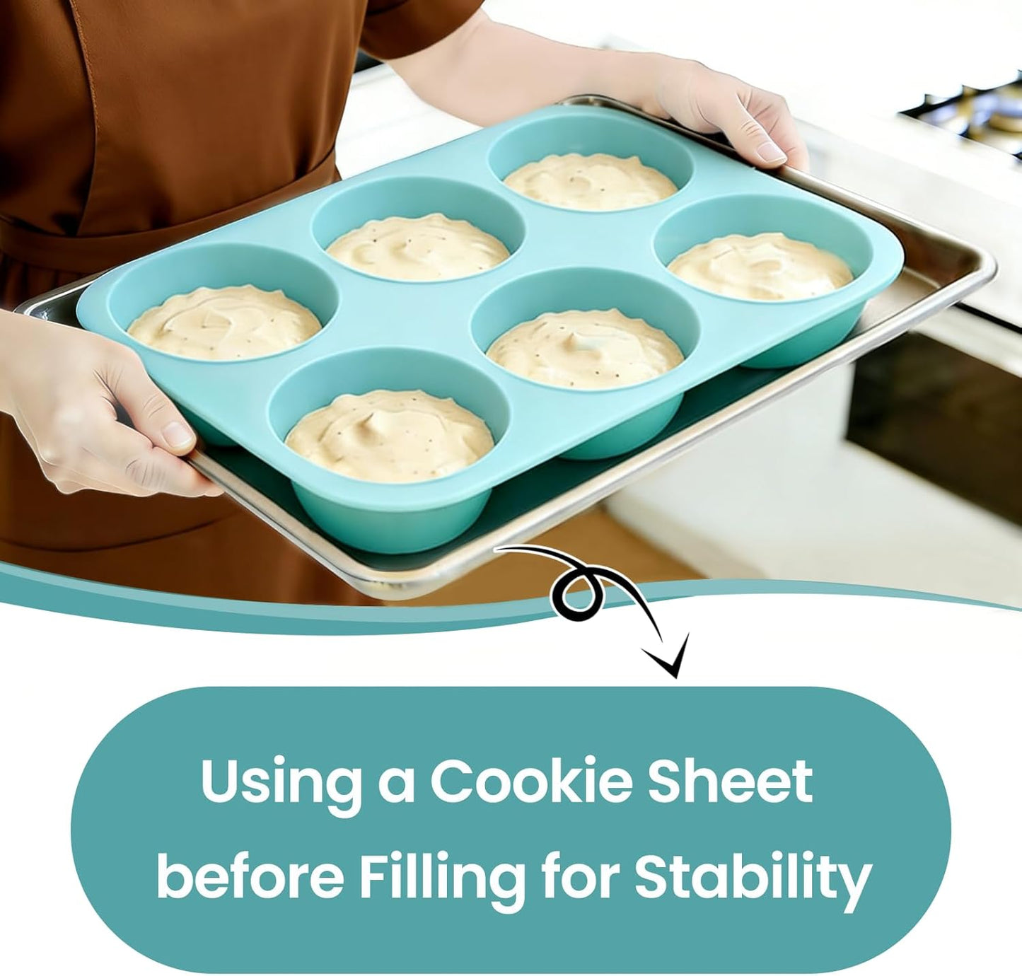 Jumbo Muffin Pan, 6 Cup Silicone 3.5 Inch Large Tin for Baking Giant Homemade Muffins, Cupcakes, Frittatas Non Stick -
