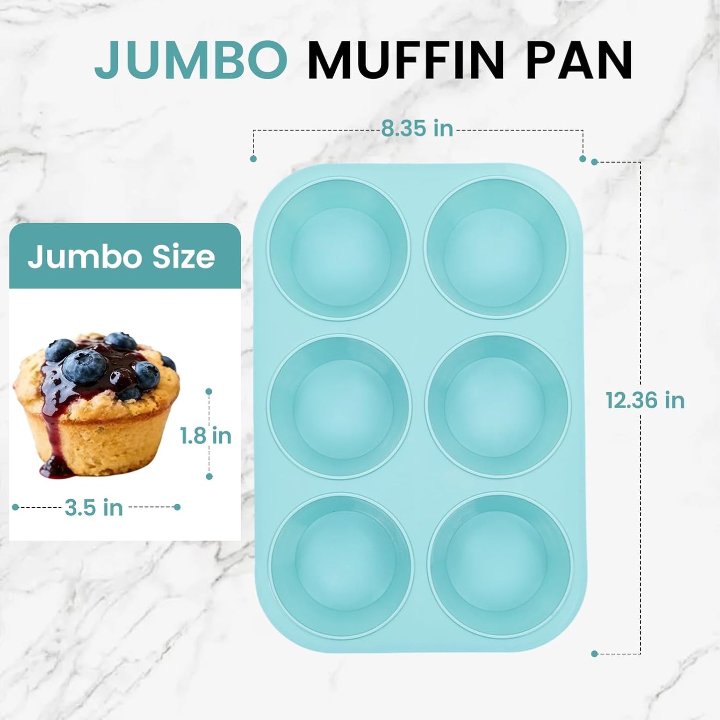 Jumbo Muffin Pan, 6 Cup Silicone 3.5 Inch Large Tin for Baking Giant Homemade Muffins, Cupcakes, Frittatas Non Stick -
