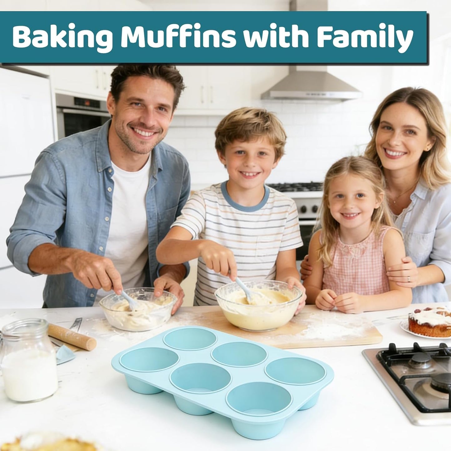 Jumbo Muffin Pan, 6 Cup Silicone 3.5 Inch Large Tin for Baking Giant Homemade Muffins, Cupcakes, Frittatas Non Stick -