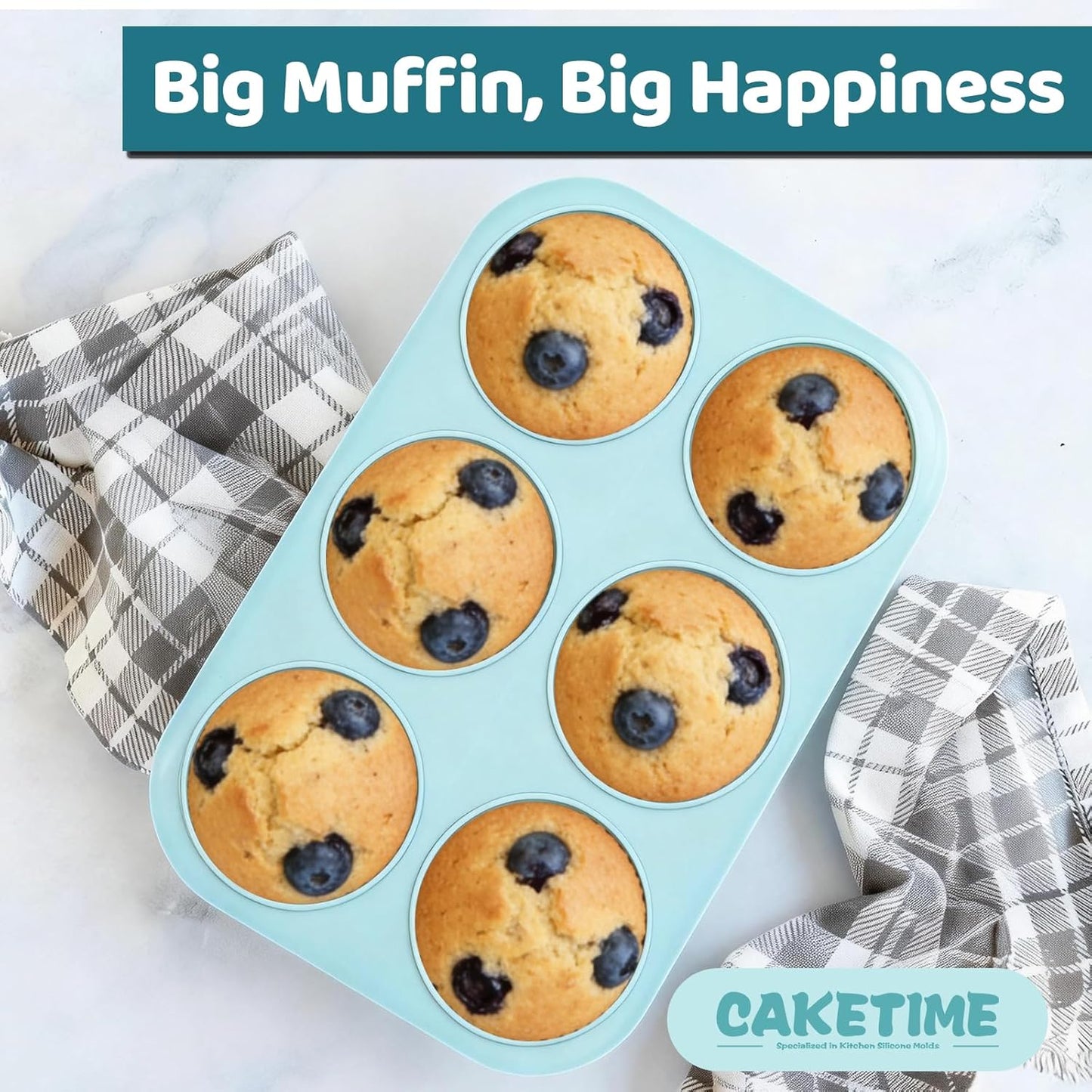 Jumbo Muffin Pan, 6 Cup Silicone 3.5 Inch Large Tin for Baking Giant Homemade Muffins, Cupcakes, Frittatas Non Stick -