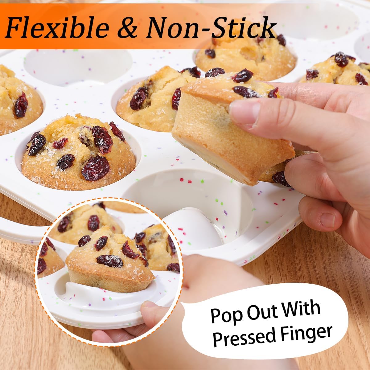 Metal Reinforced Frame Silicone Cupcake Pans-12 Cups 2Pcs & 4 Inch Round Egg Baking Pan -